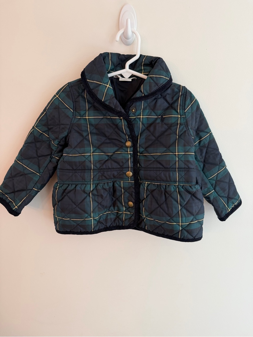 Ralph Lauren Navy and Green Plaid Quilted Puffer Jacket
